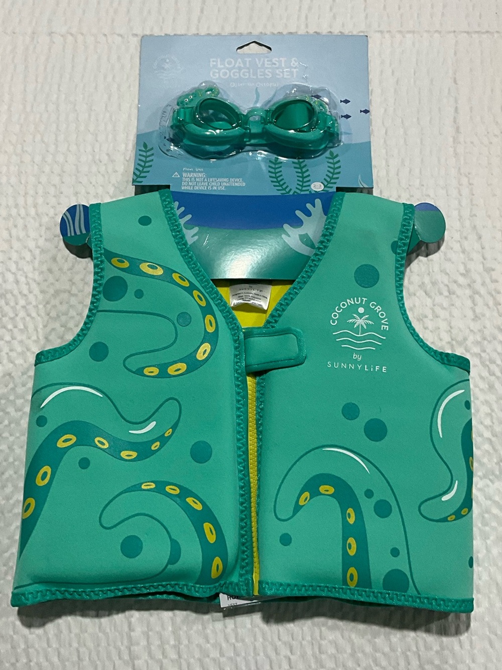 Sunnylife Teal Green Kids Swim Float Vest with Matching Teal Goggles